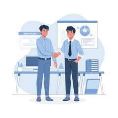 businessman shaking hands and cooperation illustration on office background flat