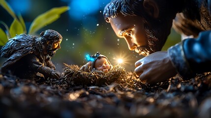 Baby Jesus Figurine in a Nativity Scene