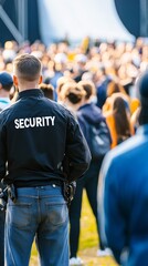 Close-up of security personnel at an outdoor public event ensuring safety