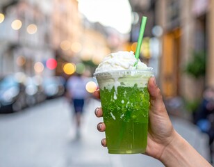 クリームソーダ　片手