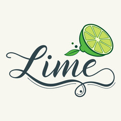 Stylish Script Font with Lime Slice – Fresh Summer Typography Vector for Trendy Designs