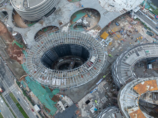 Aerial view of construction site of modern office buildings in Chengdu city, China