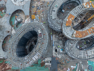 Aerial view of construction site of modern office buildings in Chengdu city, China