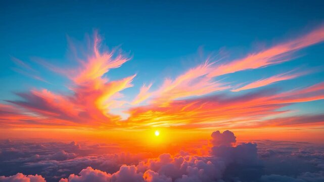 Sunset over a sky with clouds. A sky adorned with some clouds. sky clouds
