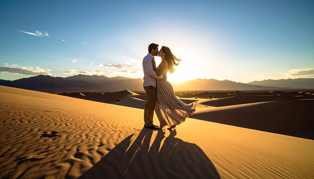 Una pareja a contraluz que bailan y se besan.
