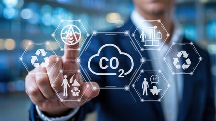 Interactive graphic display of carbon dioxide reduction strategies.