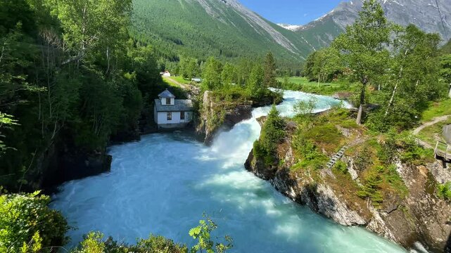 The seething river Valldal and roads trollstigen