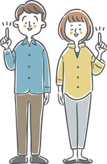 指差しをする若い夫婦　全身　ベクター
