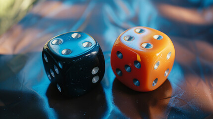 Gleaming Cubes of Possibility: Two Dice Sit Amidst Water Droplets, Hinting at Games of Luck, Strategic Decisions, and the Thrill of Anticipating the Next Roll.