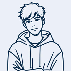 handsome young man hoodie portrait artistic outline style
