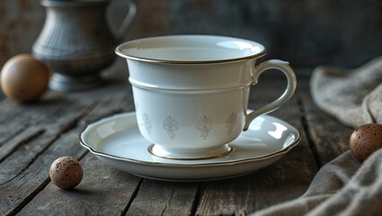 Photorealistic image of a white enamel mug