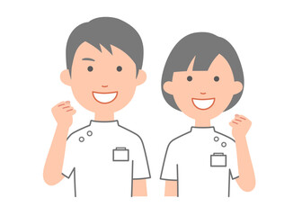 医者、看護師、理学療法士のガッツポーズ　男女上半身