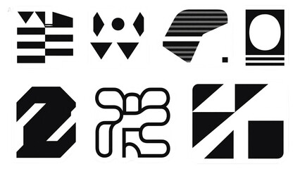 Abstract Geometric Shapes Black and White Vector Graphics Collection