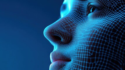 Abstract Digital Face Mesh Futuristic Portrait of Identity and Technology