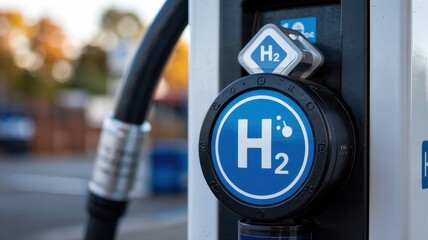 Close-up view of a hydrogen fuel station dispenser.