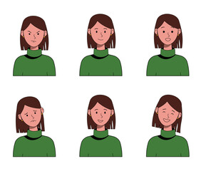 Set of Female Emotions Vector Icons