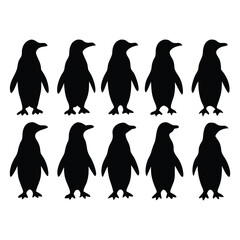 Naklejka premium Penguin Set Silhouette Style Vector Design