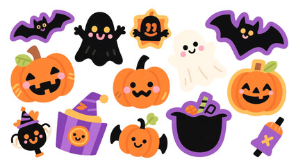 Obraz premium Adorable Halloween Clipart Cute Pumpkins, Bats, Ghosts, and Witchy Elements