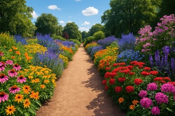 Obraz premium Vibrant garden path with flowers.