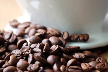 Close-up image of coffee beans.

