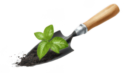 Realistic Seasonal Garden Tool with Leaf and Dirt Isolated on White Transparent Background