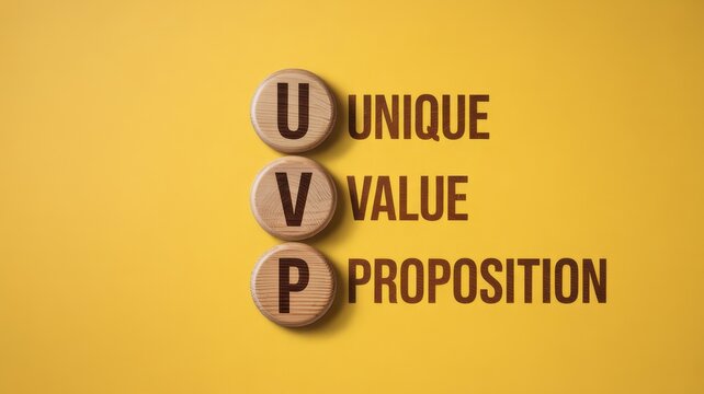Wooden blocks spelling out unique value proposition.