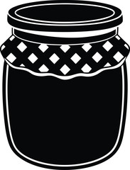 jar of jam with gingham lid on white background