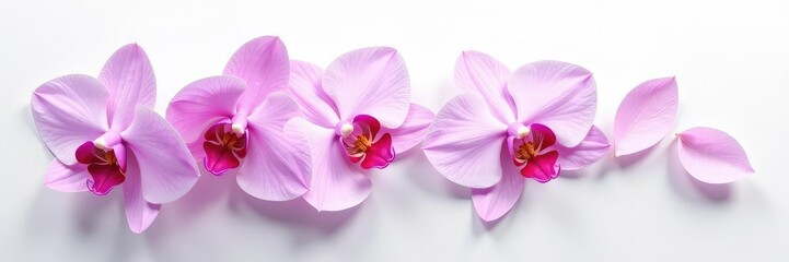 Obraz premium Delicate orchid petals unfold on a white canvas, nature, bloom, white