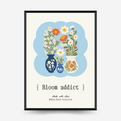Abstract floral posters template. Modern trendy Matisse minimal style. Pink and blue colors. Hand drawn design for wallpaper, wall decor, print, postcard, cover, template, banner. © KozyPlace