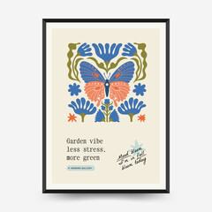Abstract floral posters template. Modern trendy Matisse minimal style. Pink and blue colors. Hand drawn design for wallpaper, wall decor, print, postcard, cover, template, banner.