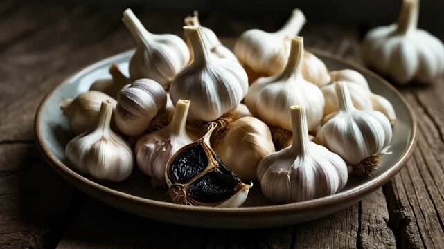 Black garlic presented on a plate