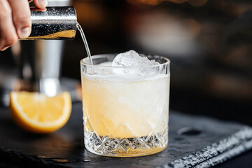 Bartender training in a hospitality course mixing refreshing citrus drinks at a bar setting