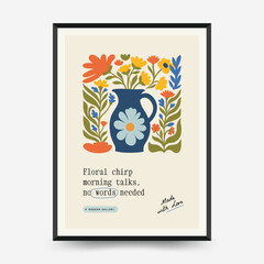 Abstract floral posters template. Modern trendy Matisse minimal style. Pink and blue colors. Hand drawn design for wallpaper, wall decor, print, postcard, cover, template, banner.