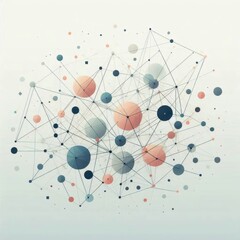 illustration of an abstract network or web of interconnected geometric shapes in a range of muted colors, with a few key nodes or points highlighted in a brighter or contrasting shade