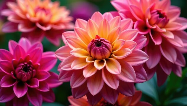 Intricate dahlia blooms, vibrant colors, close-up view , dahlia, pink, bloom - Powered by Adobe