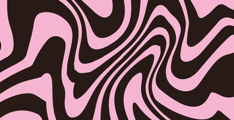 Vector illustration features bold, wavy black zebra-like stripes on a pink background, creating an abstract, modern, and playful design perfect for textiles, wallpapers, or creative projects.
