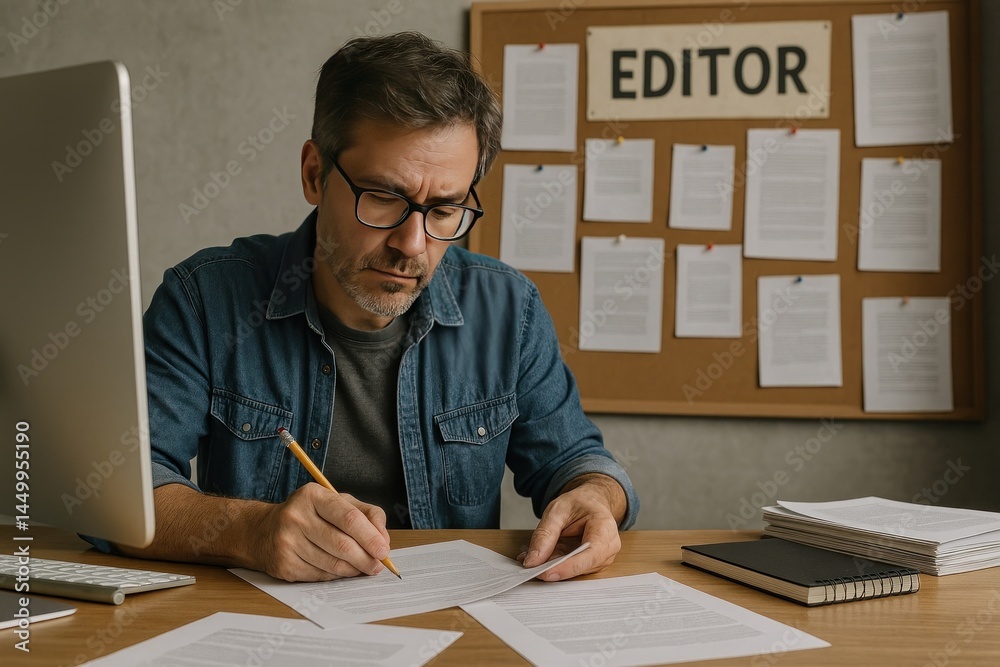 Canvas Prints focused editor reviewing documents.