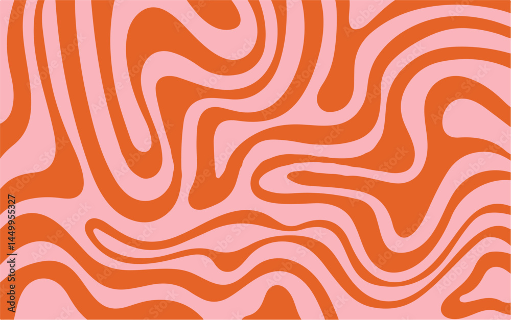 Aufkleber Abstract vector illustration with wavy, curved pink and red lines forming a dynamic, fluid pattern. The design creates a hypnotic, optical illusion effect, ideal for modern digital print in Y2K style.