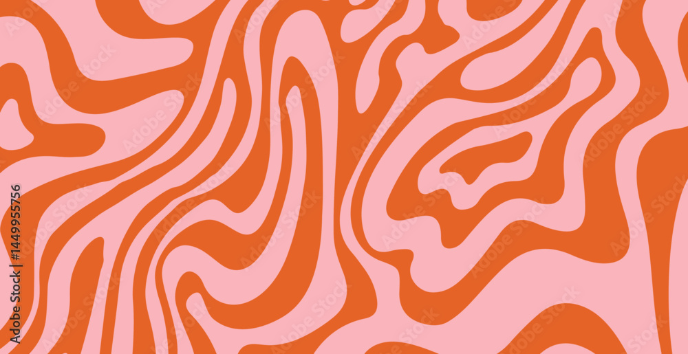 Aufkleber Abstract vector illustration with wavy, curved pink and red lines forming a dynamic, fluid pattern. The design creates a hypnotic, optical illusion effect, ideal for modern digital print in Y2K style.