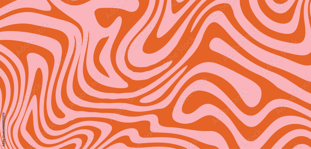 Poster Abstract vector illustration with wavy, curved pink and red lines forming a dynamic, fluid pattern. The design creates a hypnotic, optical illusion effect, ideal for modern digital print in Y2K style.