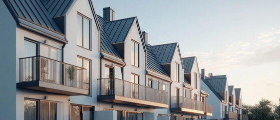Obraz premium Modern row houses with balconies in sunlight