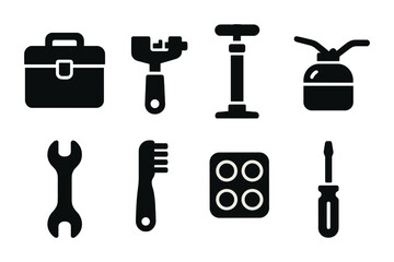 Fototapeta premium Bicycle repair filled icon set – tools, maintenance, cycling gear in solid style visuals