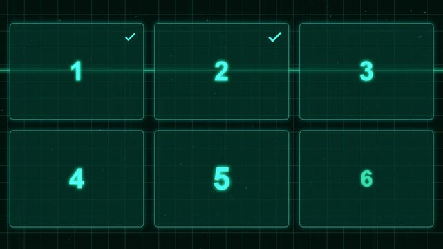 AI Interface Checklist UI With Big Numeric Nodes & Tick Marks On High-Tech HUD Background For Tech Explainers, Cybersecurity, Futuristic UI Videos, Data Visualization, Software Demos, Motion Graphics