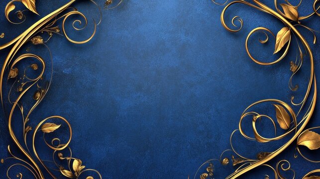 elegant gold floral frame on blue background