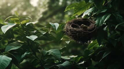 Fototapeta premium Serene Bird's Nest Hidden in Lush Greenery