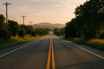 Serene road through countryside.