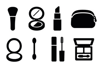 Beauty and makeup silhouette icons set – solid, filled, cosmetic and skincare symbols