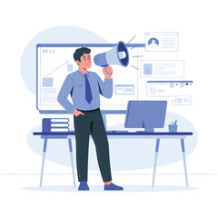 businessman speaking using a megaphone flat illustration