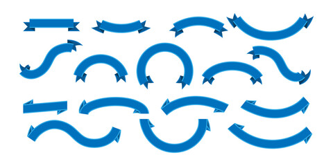 Flat vector blue ribbons banners set isolated on white background. Vector eps