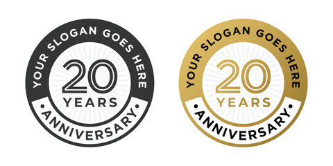 20 years anniversary luxury logo circle emblem badge vector design element set isolated in gold and black colors